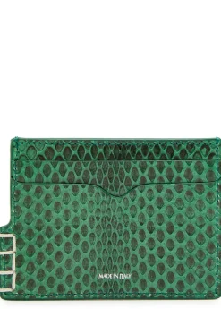 Loafer snake-effect leather card holder