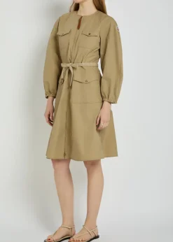 Logo-appliquéd belted cotton-blend midi dress