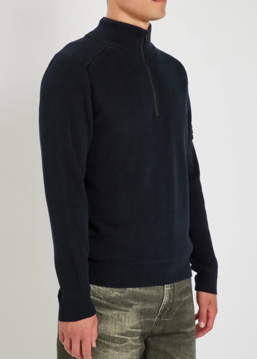 Logo-appliquéd half-zip ribbed cotton-knit jumper