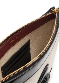 Logo-appliquéd leather and canvas pouch
