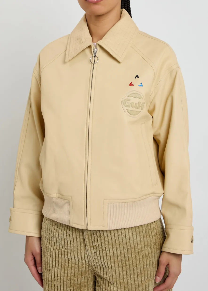 Logo-appliquéd leather bomber jacket