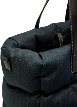 Logo-appliquéd padded leather and denim tote