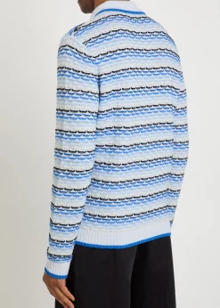 Logo-appliquéd patterned cotton-knit polo jumper