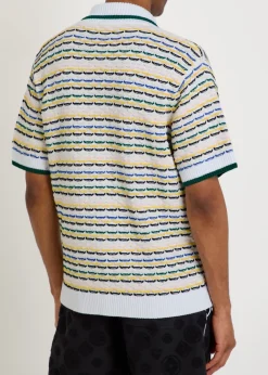 Logo-appliquéd patterned cotton-knit shirt