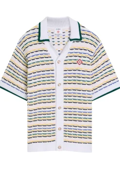 Logo-appliquéd patterned cotton-knit shirt