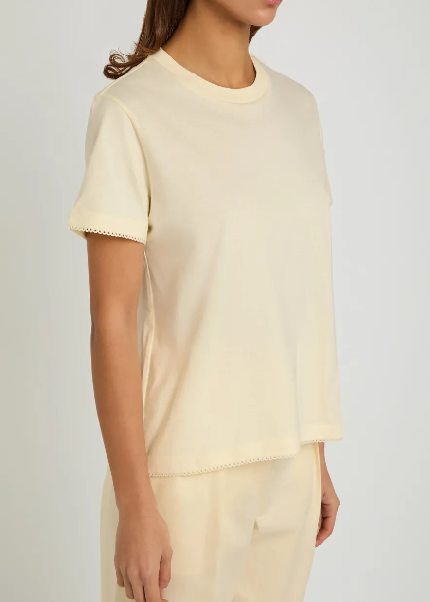 Logo-appliquéd scalloped cotton T-shirt