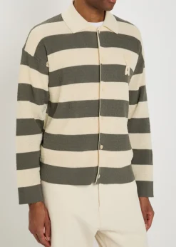 Logo-appliquéd striped fine-knit cotton shirt