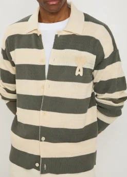 Logo-appliquéd striped fine-knit cotton shirt