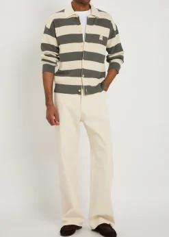 Logo-appliquéd striped fine-knit cotton shirt