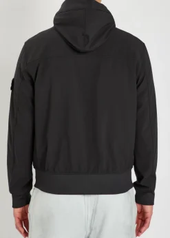 Logo-appliquéd water-resistant hooded soft shell jacket