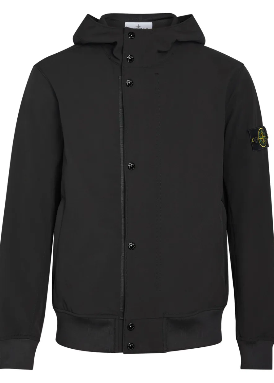 Logo-appliquéd water-resistant hooded soft shell jacket