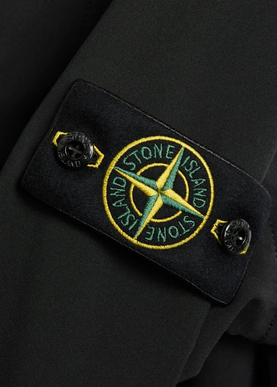 Logo-appliquéd water-resistant hooded soft shell jacket