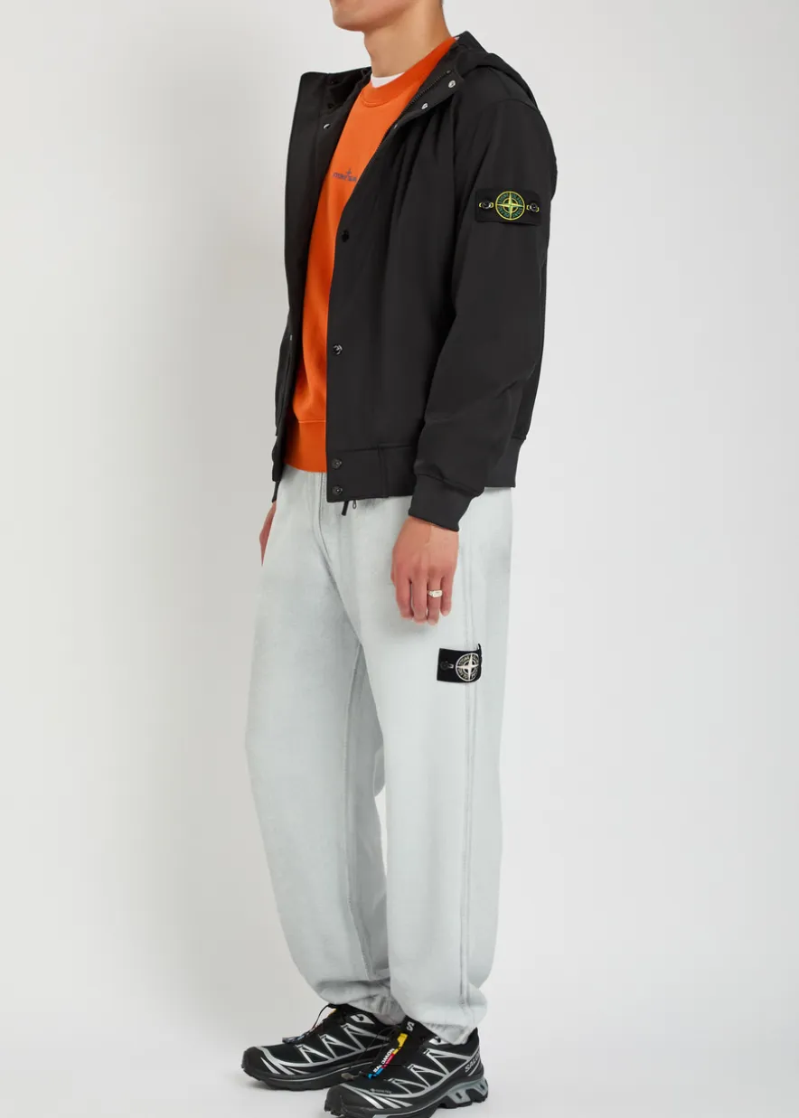 Logo-appliquéd water-resistant hooded soft shell jacket
