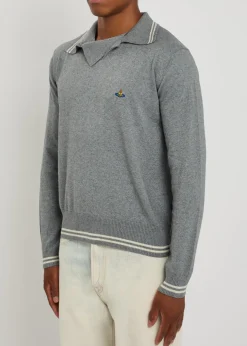 Logo asymmetric wool and cashmere-blend polo jumper