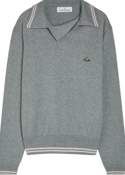 Logo asymmetric wool and cashmere-blend polo jumper