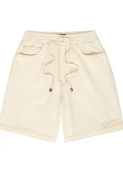 Logo-embossed distressed denim shorts