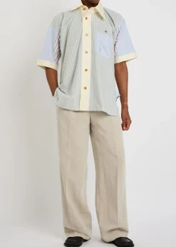 Logo-embroidered asymmetric striped cotton shirt