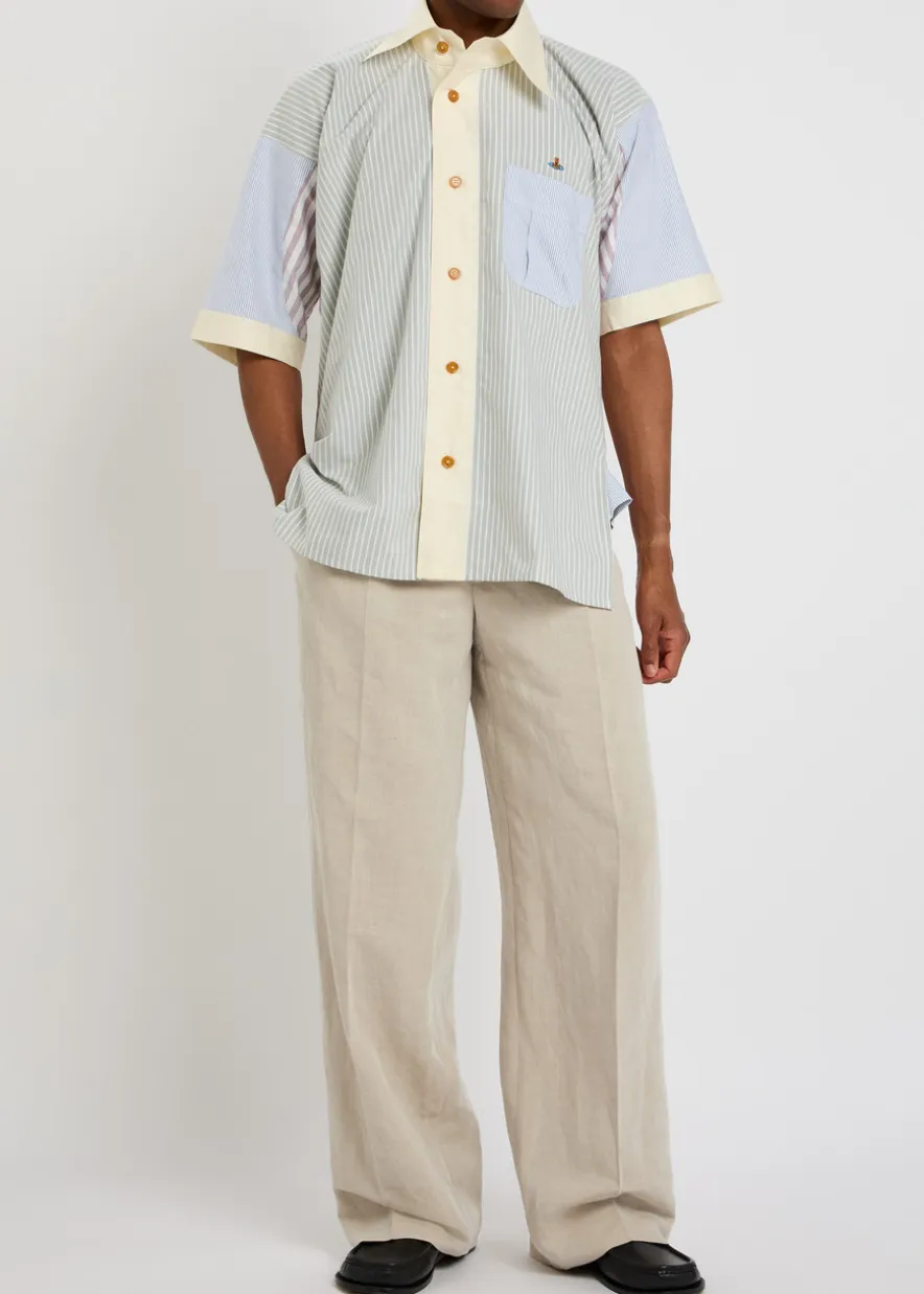 Logo-embroidered asymmetric striped cotton shirt