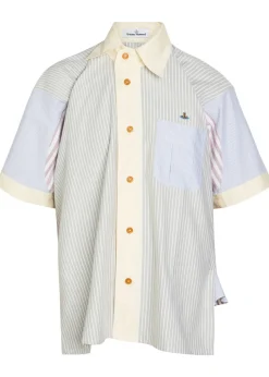 Logo-embroidered asymmetric striped cotton shirt