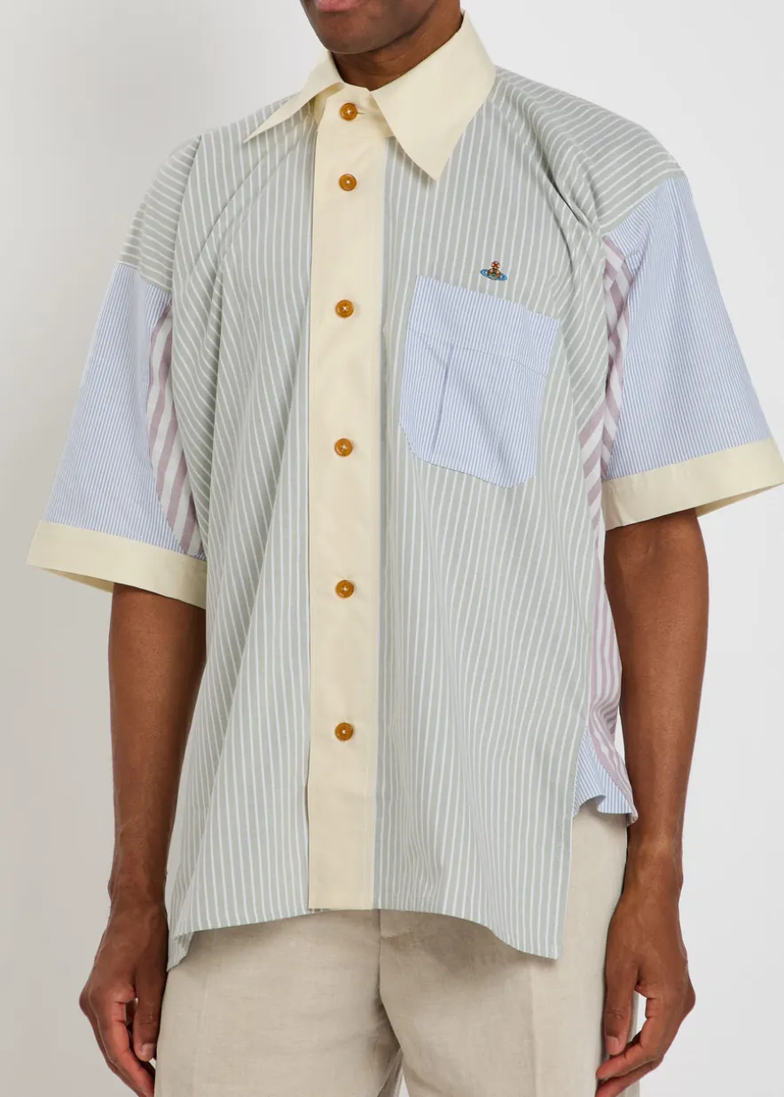 Logo-embroidered asymmetric striped cotton shirt