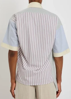 Logo-embroidered asymmetric striped cotton shirt