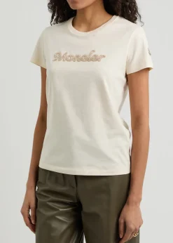 Logo-embroidered beaded cotton T-shirt