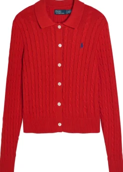 Logo-embroidered cable-knit cotton cardigan