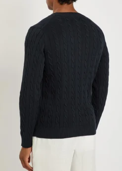 Logo-embroidered cable-knit cotton jumper