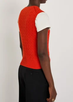 Logo-embroidered cable-knit cotton vest