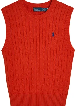 Logo-embroidered cable-knit cotton vest