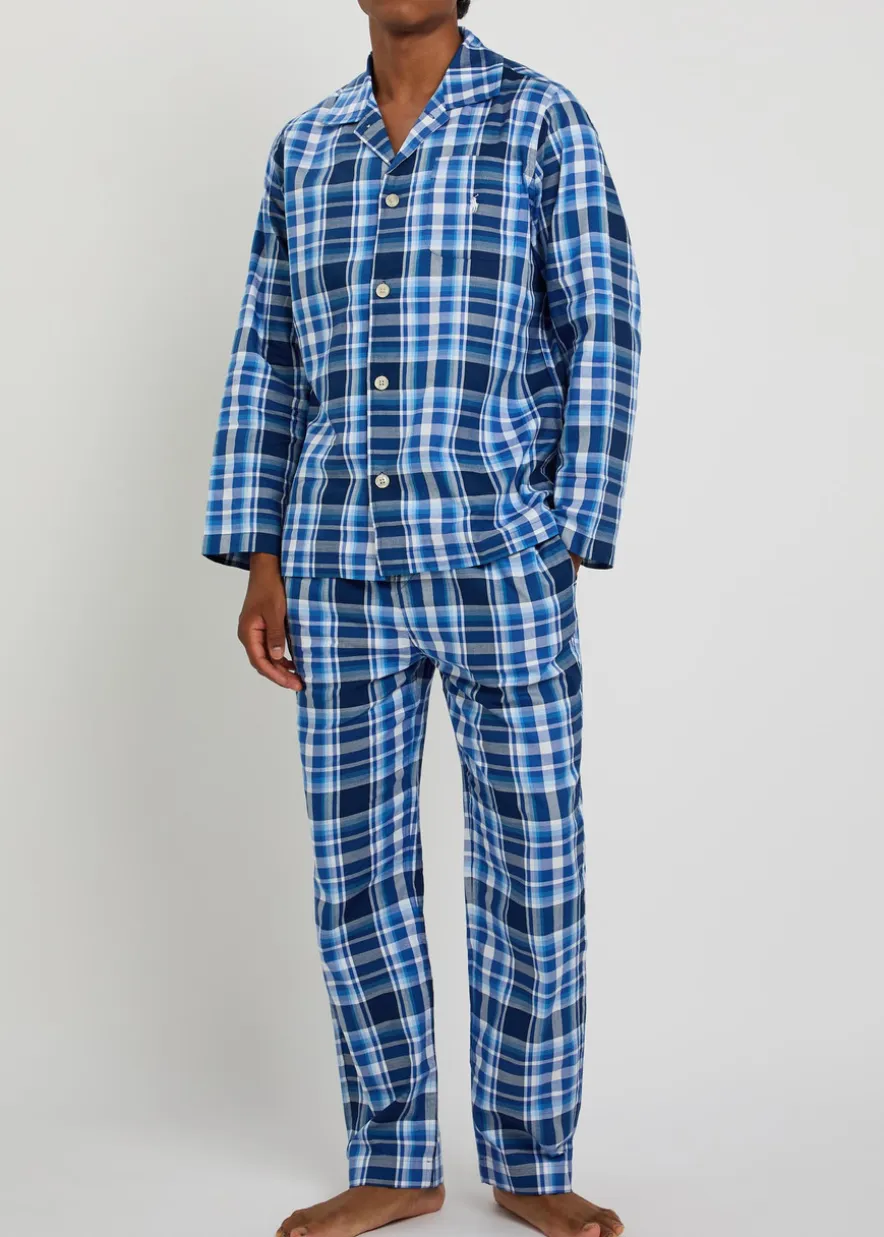 Logo-embroidered checked cotton pyjama set