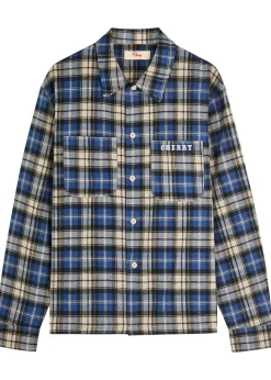 Logo-embroidered checked flannel shirt
