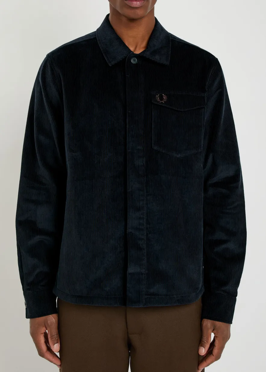 Logo-embroidered corduroy overshirt