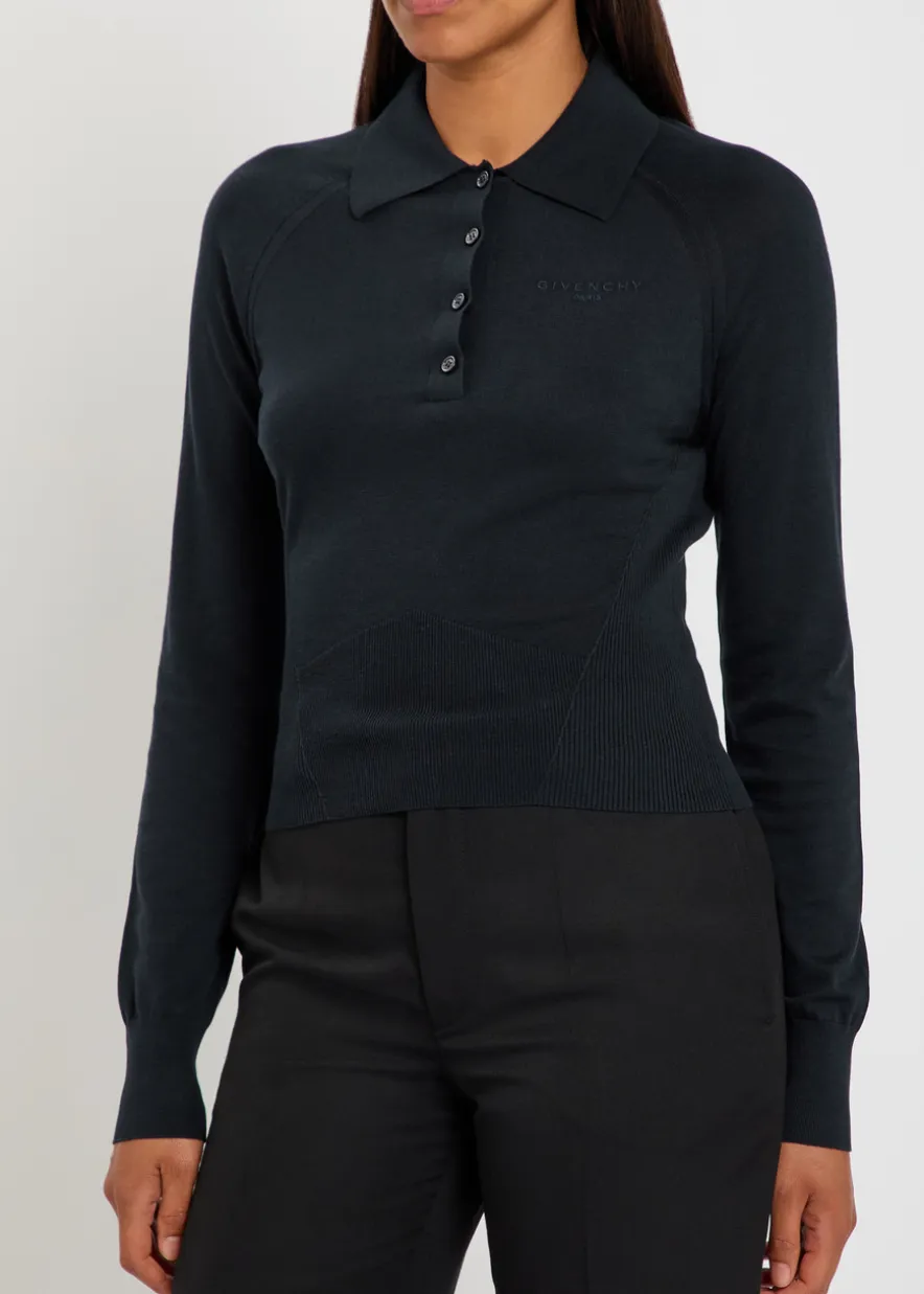 Logo-embroidered cotton and silk-blend polo top
