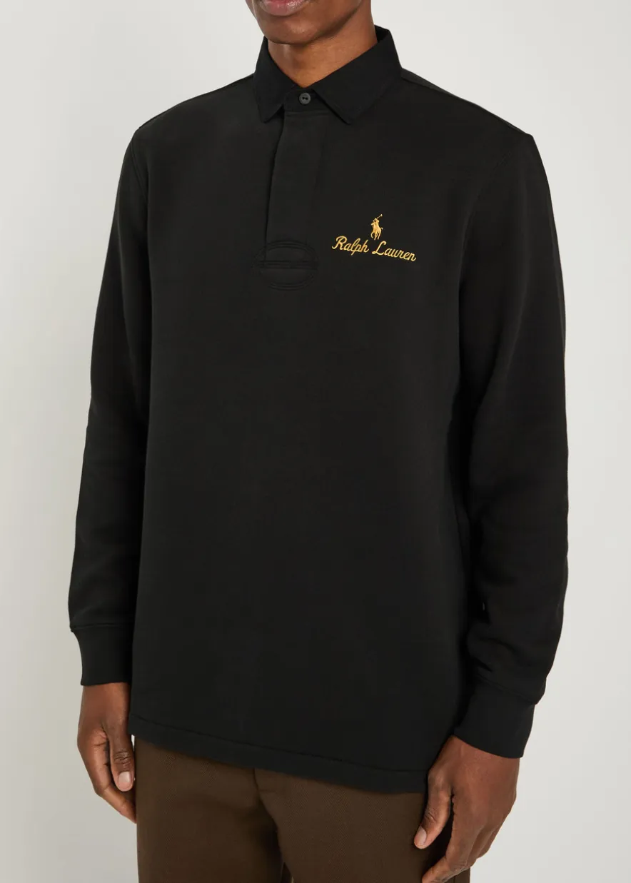 Logo-embroidered cotton-blend polo sweatshirt