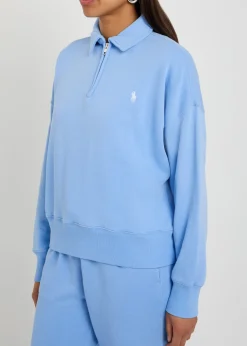 Logo-embroidered cotton-blend polo sweatshirt