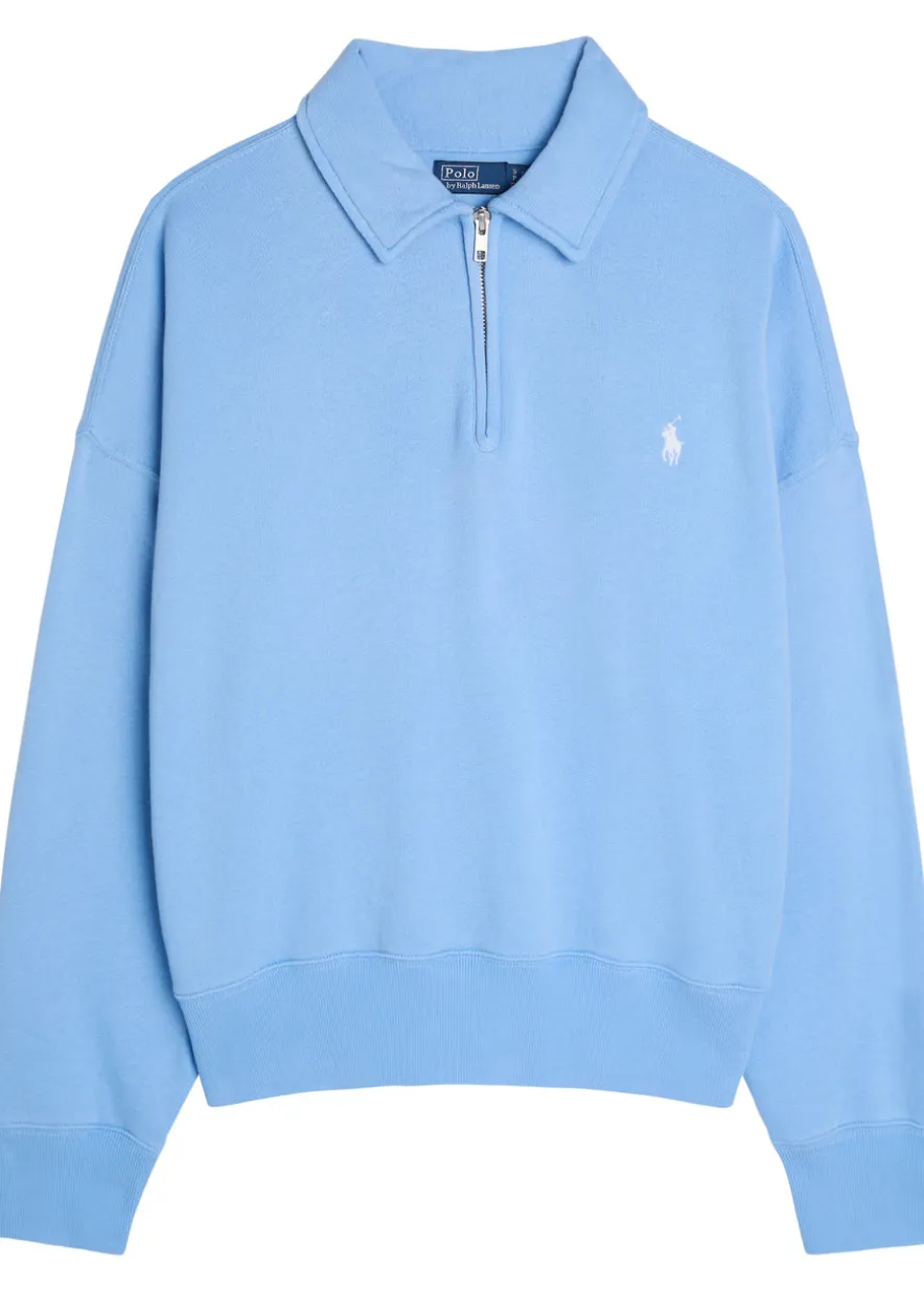 Logo-embroidered cotton-blend polo sweatshirt