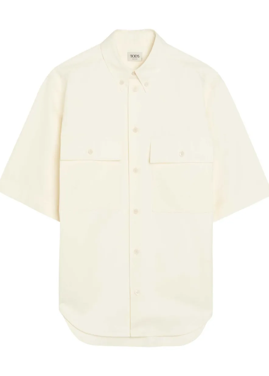Logo-embroidered cotton-blend poplin shirt