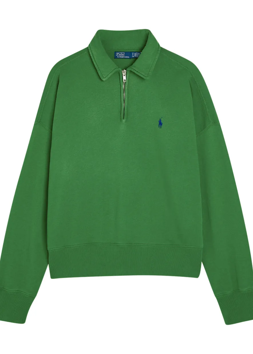 Logo-embroidered cotton-blend polo sweatshirt