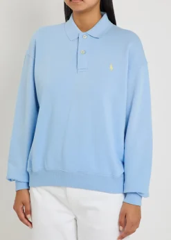 Logo-embroidered cotton-blend polo sweatshirt