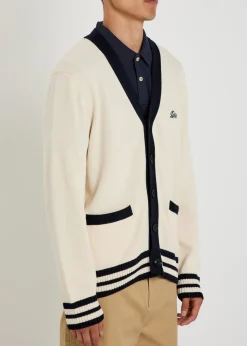 Logo-embroidered cotton-knit cardigan