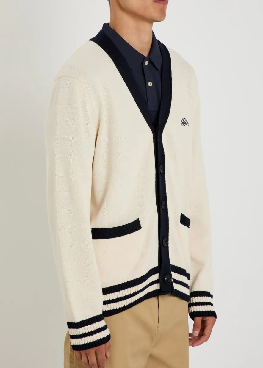 Logo-embroidered cotton-knit cardigan