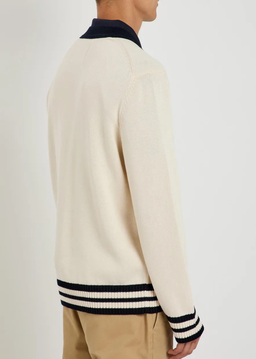 Logo-embroidered cotton-knit cardigan