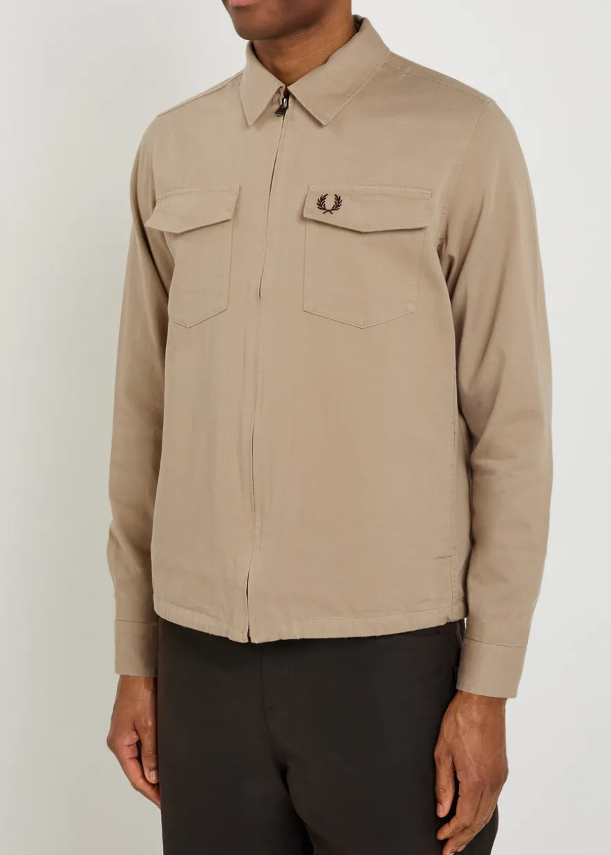 Logo-embroidered cotton-twill overshirt