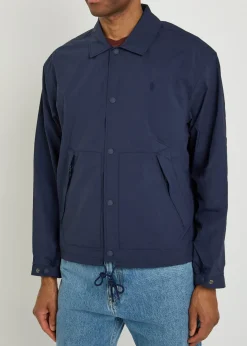 Logo-embroidered crinkled shell windbreaker jacket
