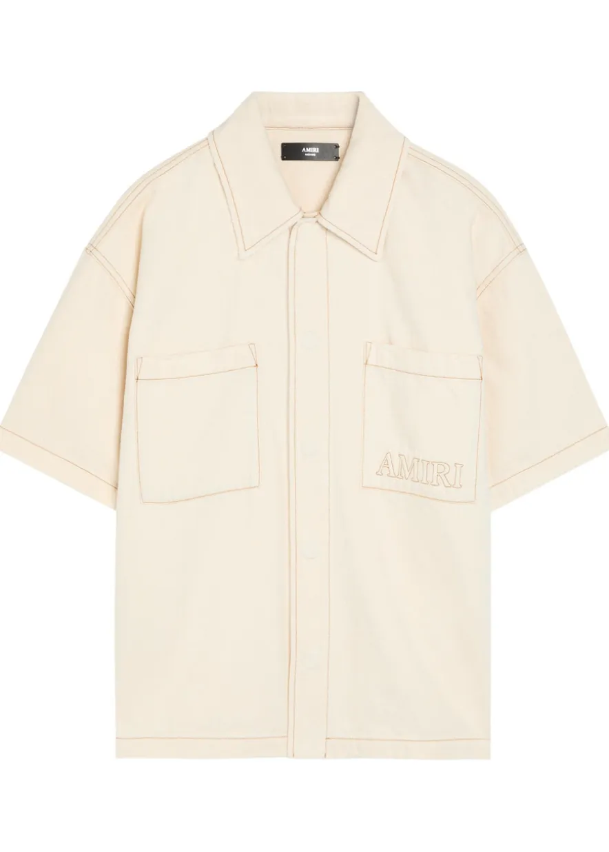Logo-embroidered denim shirt