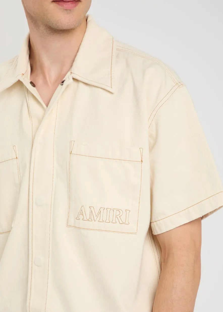 Logo-embroidered denim shirt