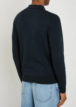 Logo-embroidered fine-knit cotton jumper