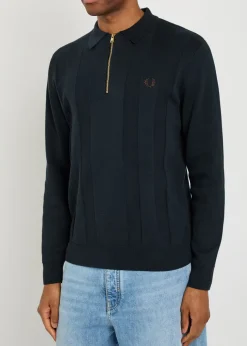 Logo-embroidered fine-knit cotton jumper