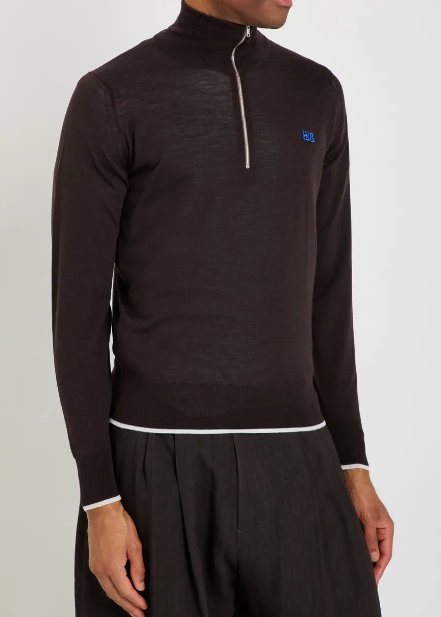 Logo-embroidered fine-knit merino wool jumper